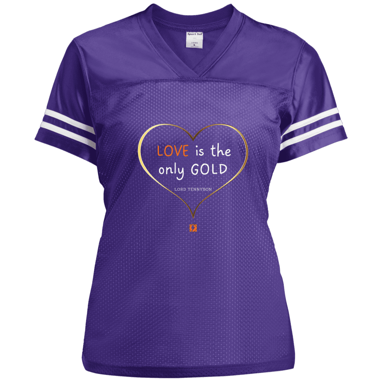 Ladies' Replica Jersey with inspiring Tennyson quote: LT109 - Love is Gold - Color: Purple/White