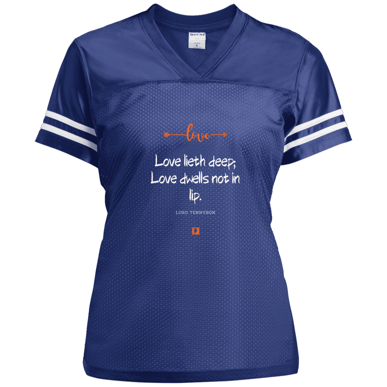 Ladies' Replica Jersey with inspiring Tennyson quote: LT110 - Love is in the depth of the heart - Color: True Royal/White