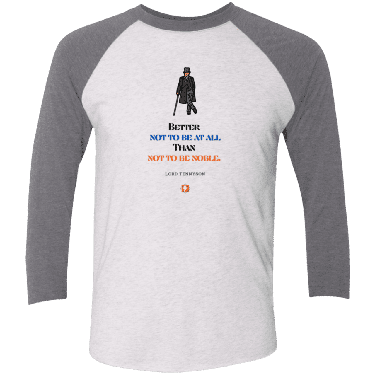 Men's 3/4 Sleeve Raglan Tri-blend NL6051 with inspiring Tennyson quote: LT102 - Being noble is what counts - Color: Heather White/Premium Heather