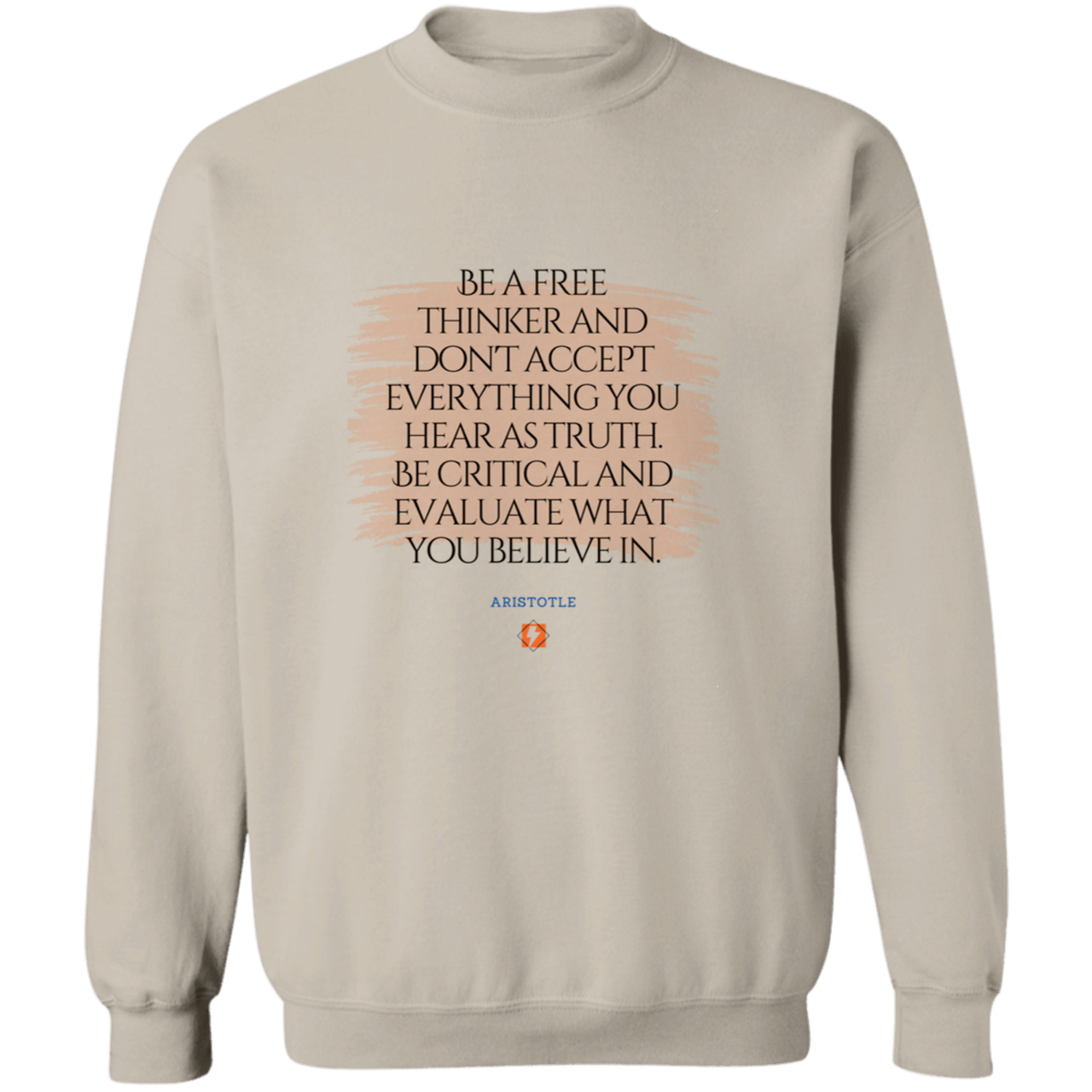 Men's Crewneck Pullover Sweatshirt G180 with inspiring Aristotle quote: A106 - Become a critical thinker - Color: 