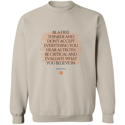 Men's Crewneck Pullover Sweatshirt G180 with inspiring Aristotle quote: A106 - Become a critical thinker - Color: 