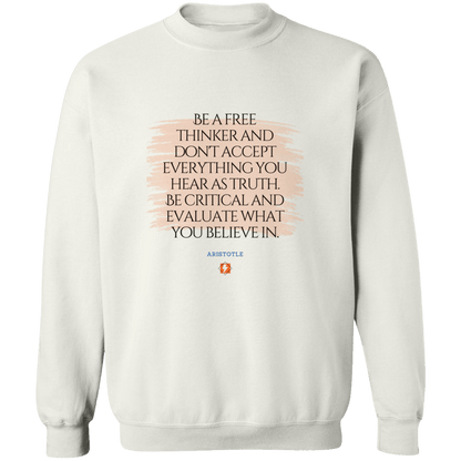 Men's Crewneck Pullover Sweatshirt G180 with inspiring Aristotle quote: A106 - Become a critical thinker - Color: 