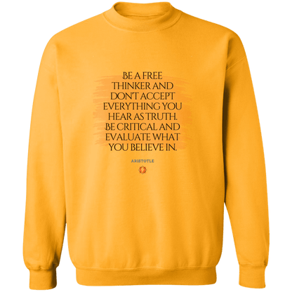 Men's Crewneck Pullover Sweatshirt G180 with inspiring Aristotle quote: A106 - Become a critical thinker - Color: 