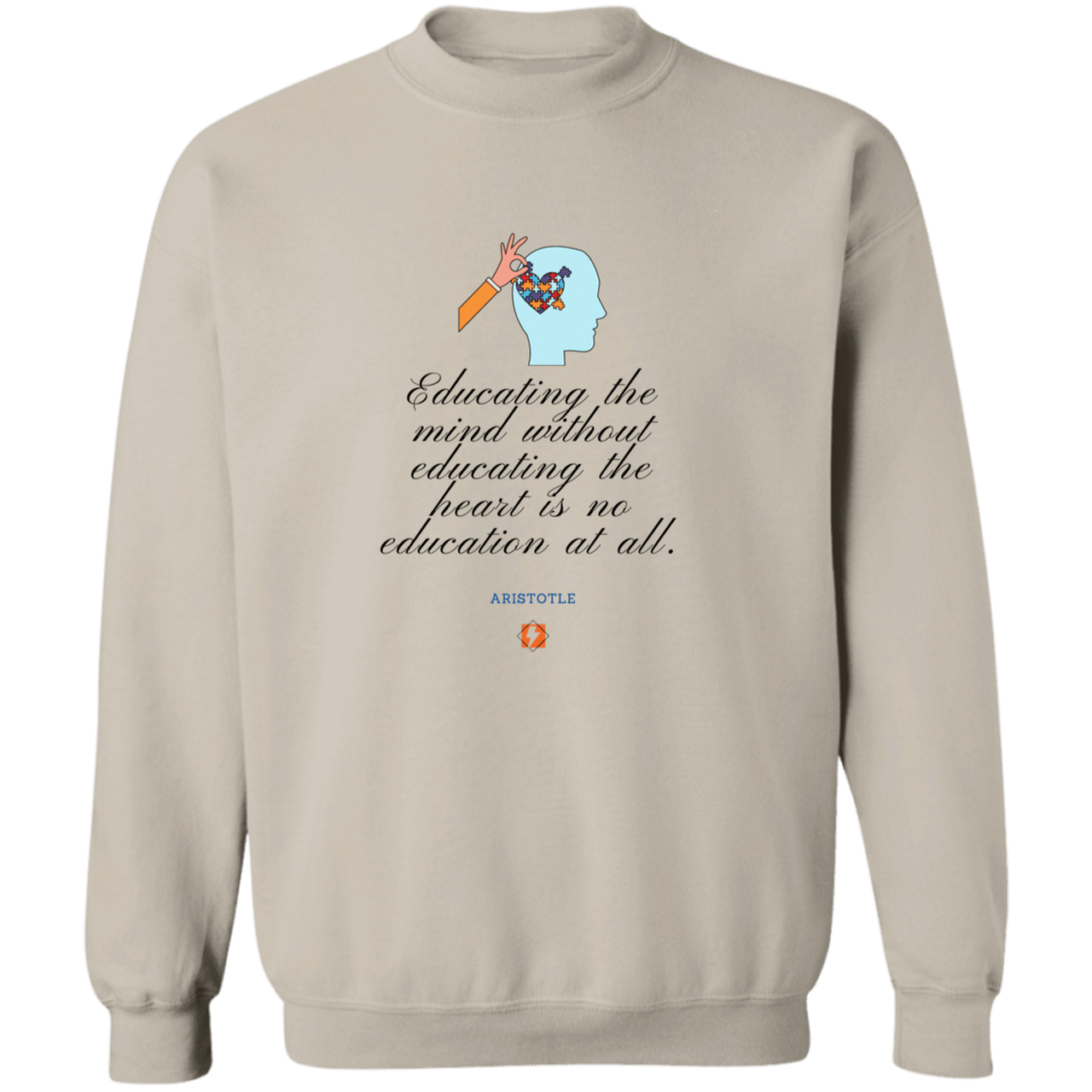 Men's Crewneck Pullover Sweatshirt G180 with inspiring Aristotle quote: A110 - Education must include the heart - Color: 