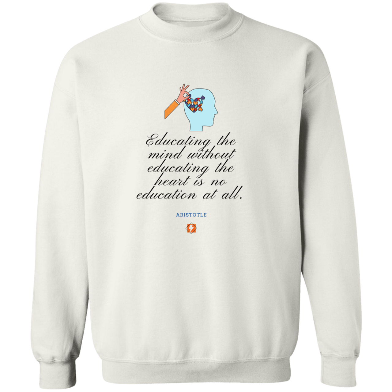 Men's Crewneck Pullover Sweatshirt G180 with inspiring Aristotle quote: A110 - Education must include the heart - Color: 