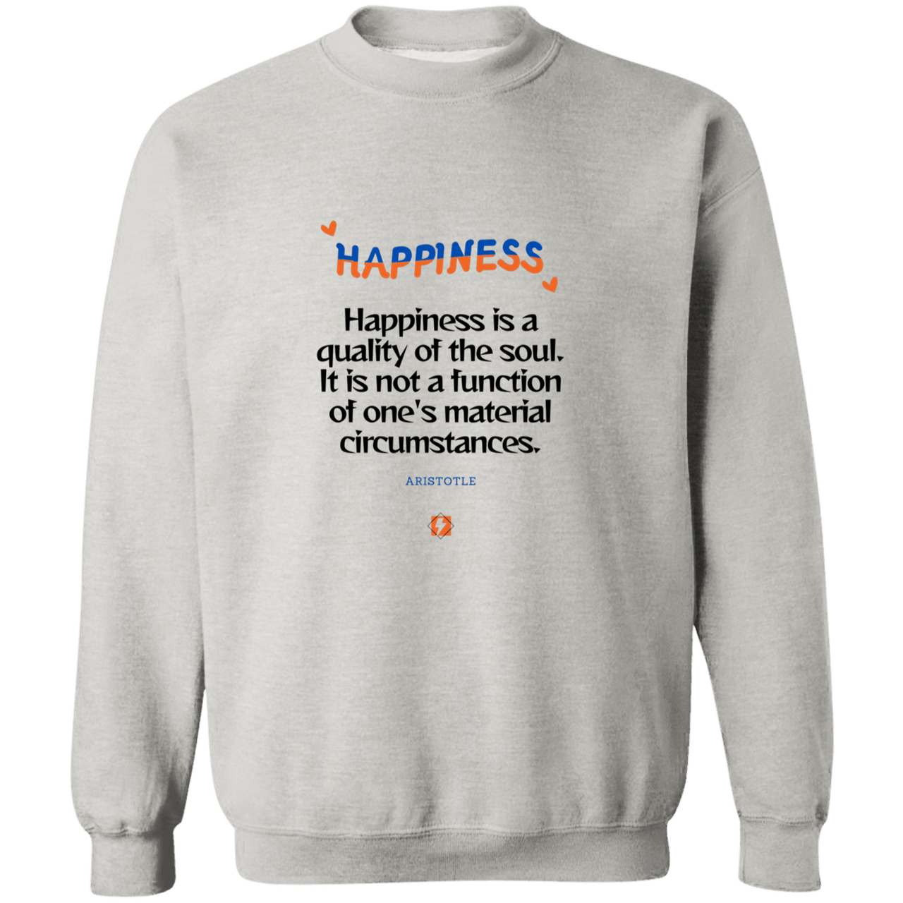 Men's Crewneck Pullover Sweatshirt G180 with inspiring Aristotle quote: A112 - Happiness is not circumstantial - Color: 