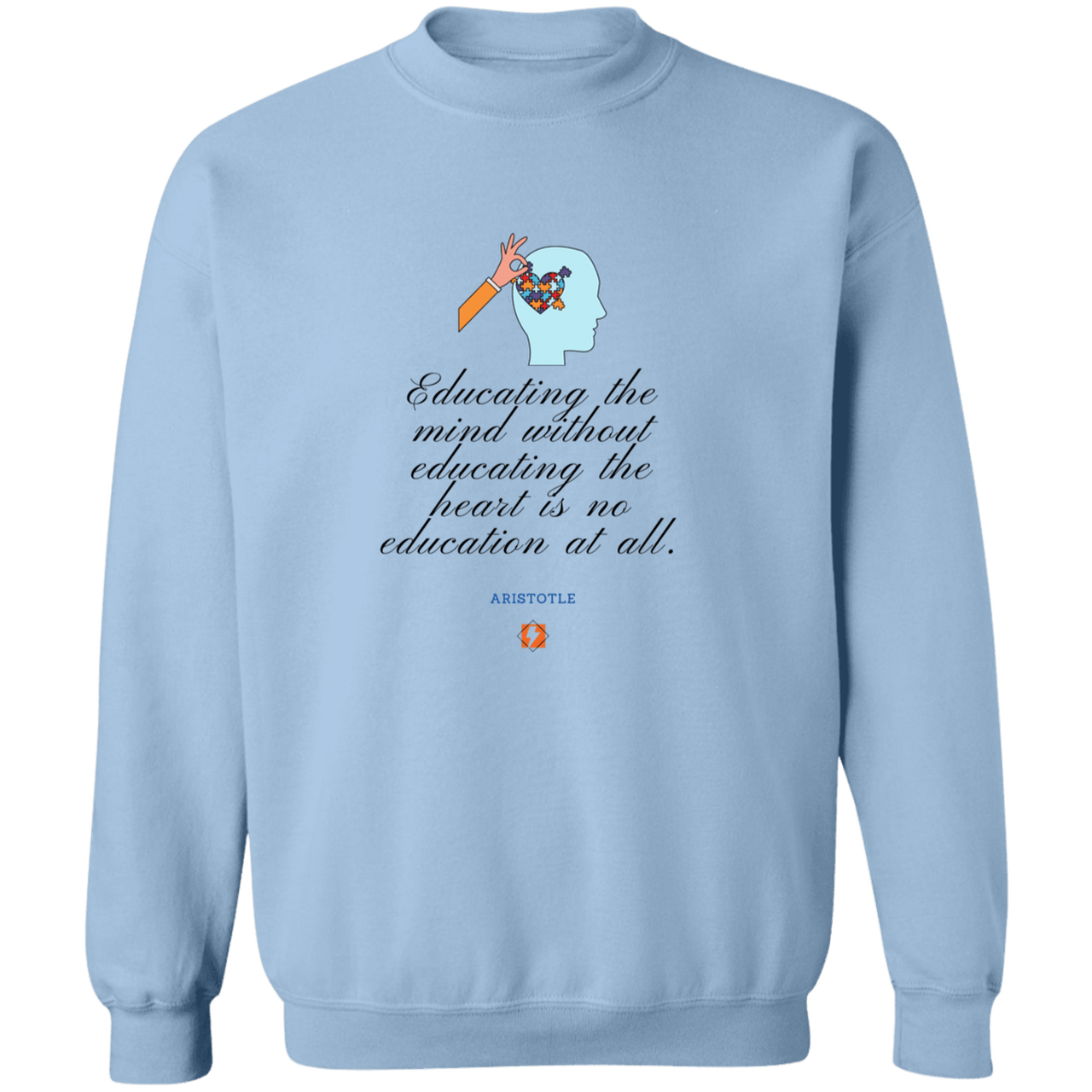 Men's Crewneck Pullover Sweatshirt G180 with inspiring Aristotle quote: A110 - Education must include the heart - Color: 