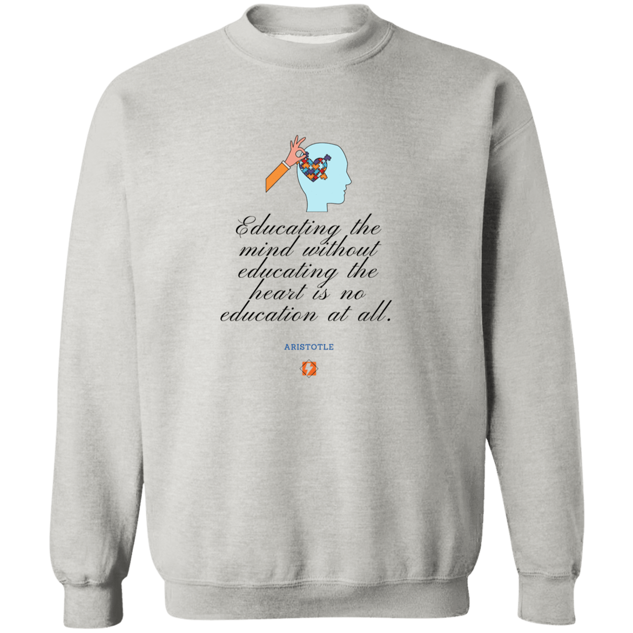 Men's Crewneck Pullover Sweatshirt G180 with inspiring Aristotle quote: A110 - Education must include the heart - Color: 