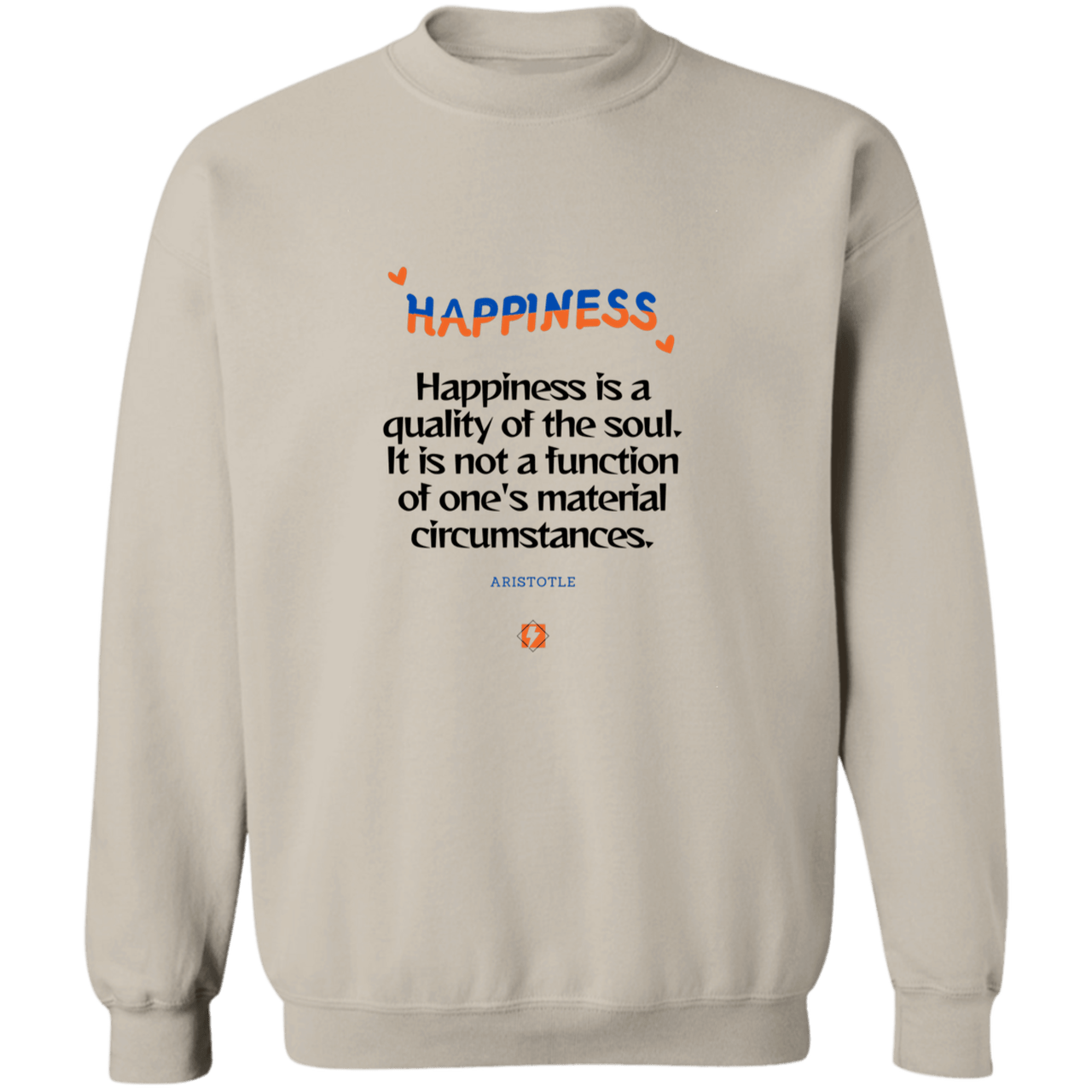 Men's Crewneck Pullover Sweatshirt G180 with inspiring Aristotle quote: A112 - Happiness is not circumstantial - Color: 