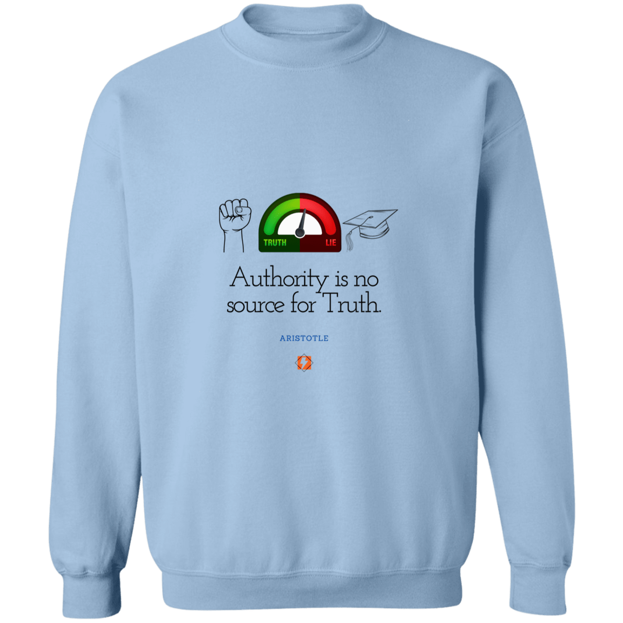 Men's Crewneck Pullover Sweatshirt G180 with inspiring Aristotle quote: A105 - Authority has no bearing on truth - Color: 