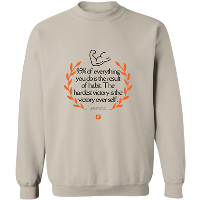 Men's Crewneck Pullover Sweatshirt G180 with inspiring Aristotle quote: A101 - Habits lead to victory - Color: 