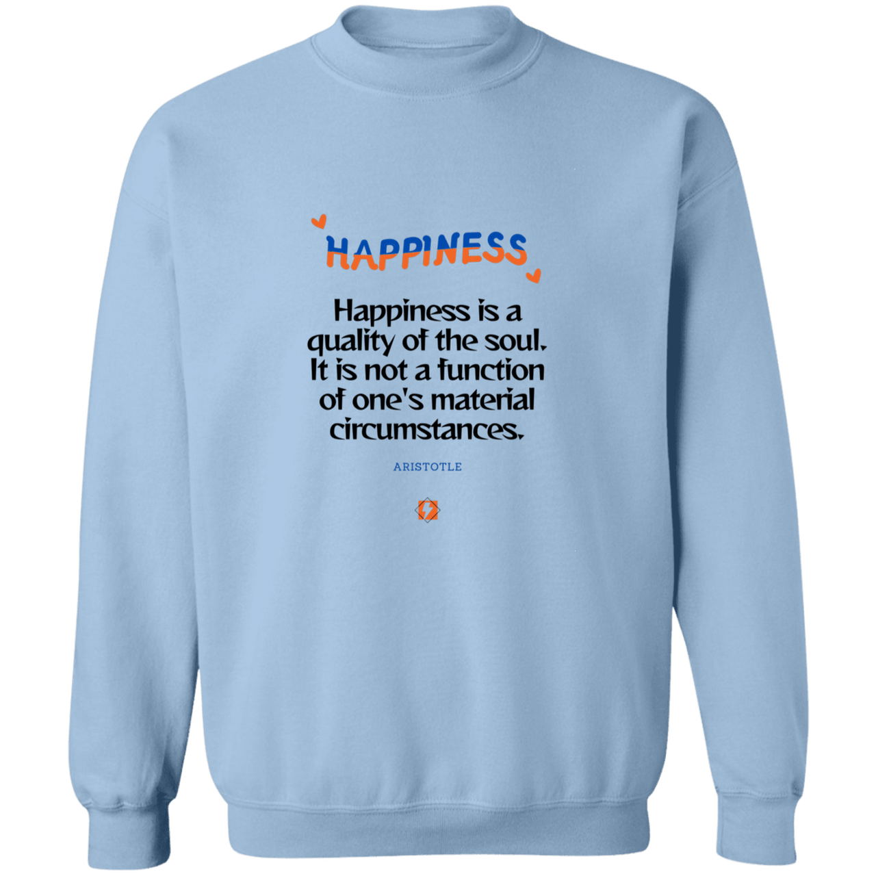 Men's Crewneck Pullover Sweatshirt G180 with inspiring Aristotle quote: A112 - Happiness is not circumstantial - Color: 