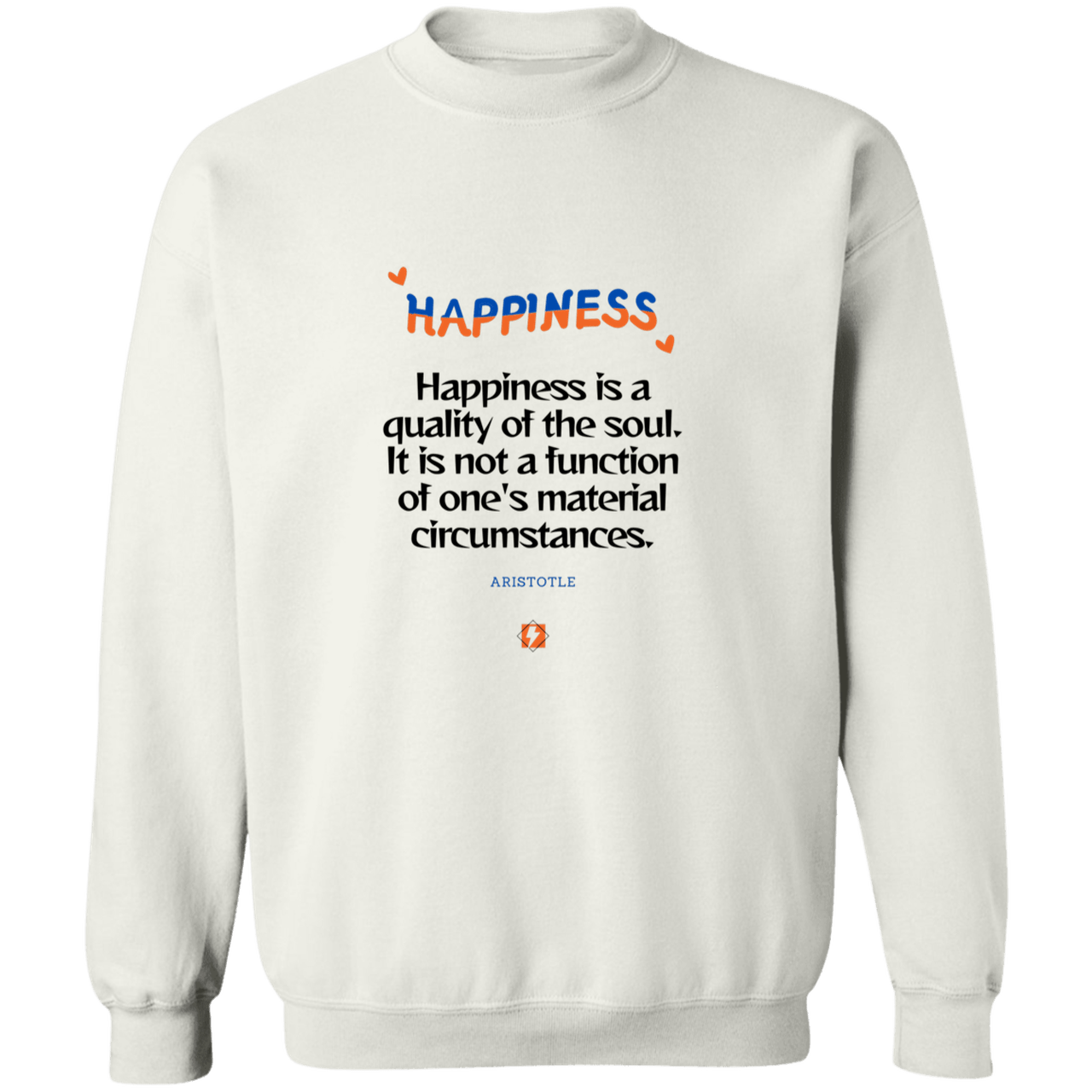 Men's Crewneck Pullover Sweatshirt G180 with inspiring Aristotle quote: A112 - Happiness is not circumstantial - Color: 