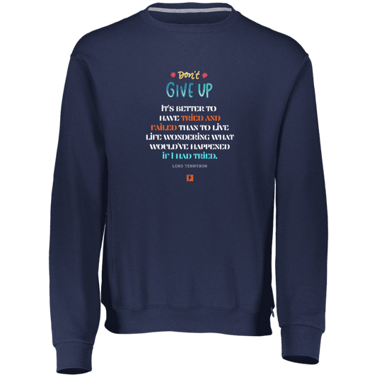 Men's Dri-Power Fleece Crewneck Sweatshirt 698HBM with inspiring Tennyson quote: LT106 - Failure better than non-attempt - Color: Navy