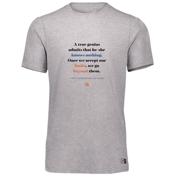 Men’s Dri-Power Odor Protection UPF 30+ T-Shirt with inspiring Einstein quote: E119 - A genius is conscious of one's limits - Color: Oxford Grey