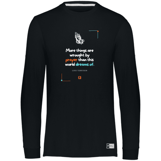 Men's Essential Dri-Power LS T-Shirt 64LTTM with inspiring Tennyson quote: LT111 - Prayer accomplishes things not dreams - Color: Black