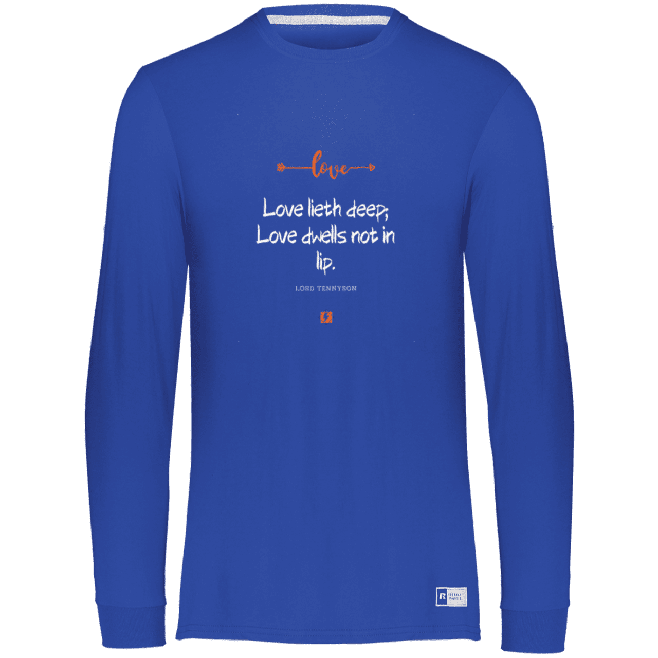 Men's Essential Dri-Power LS T-Shirt 64LTTM with inspiring Tennyson quote: LT110 - Love is in the depth of the heart - Color: Royal