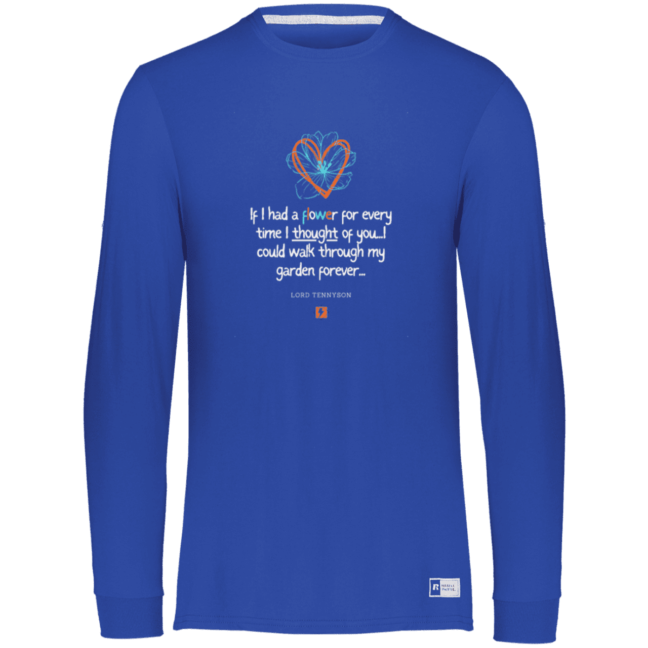 Men's Essential Dri-Power LS T-Shirt 64LTTM with inspiring Tennyson quote: LT104 - Thinking of you - Color: Royal