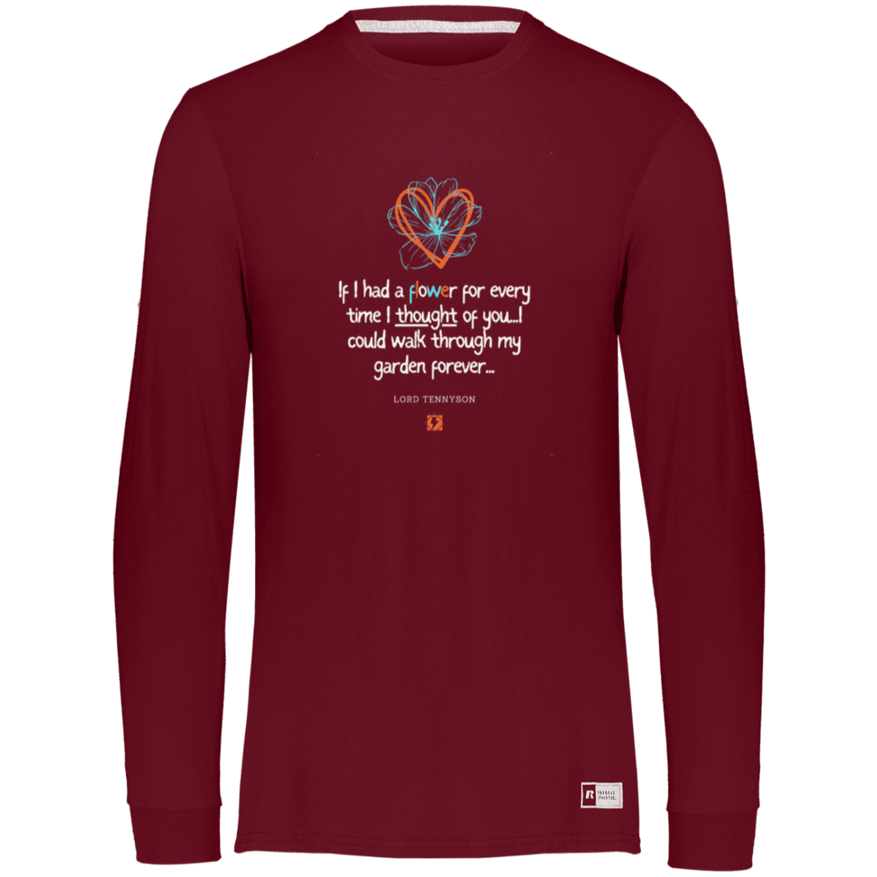 Men's Essential Dri-Power LS T-Shirt 64LTTM with inspiring Tennyson quote: LT104 - Thinking of you - Color: Cardinal