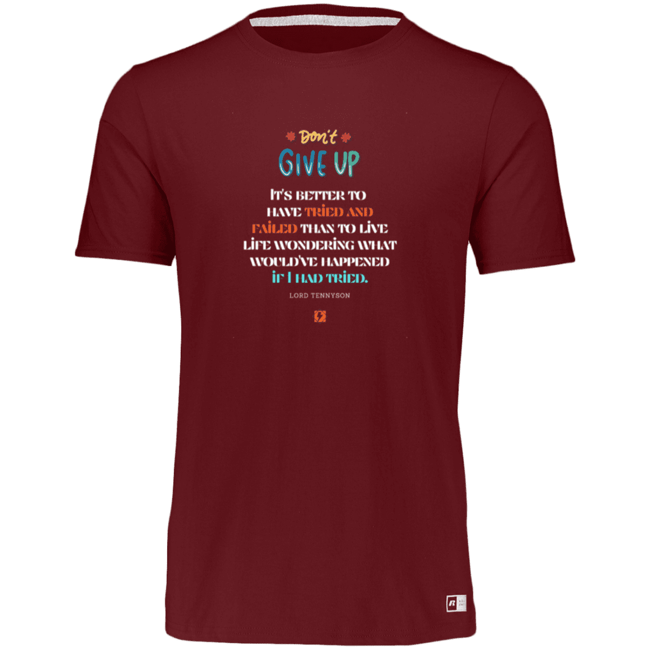 Men's Essential Dri-Power T-Shirt 64STTM with inspiring Tennyson quote: LT106 - Failure better than non-attempt - Color: Cardinal