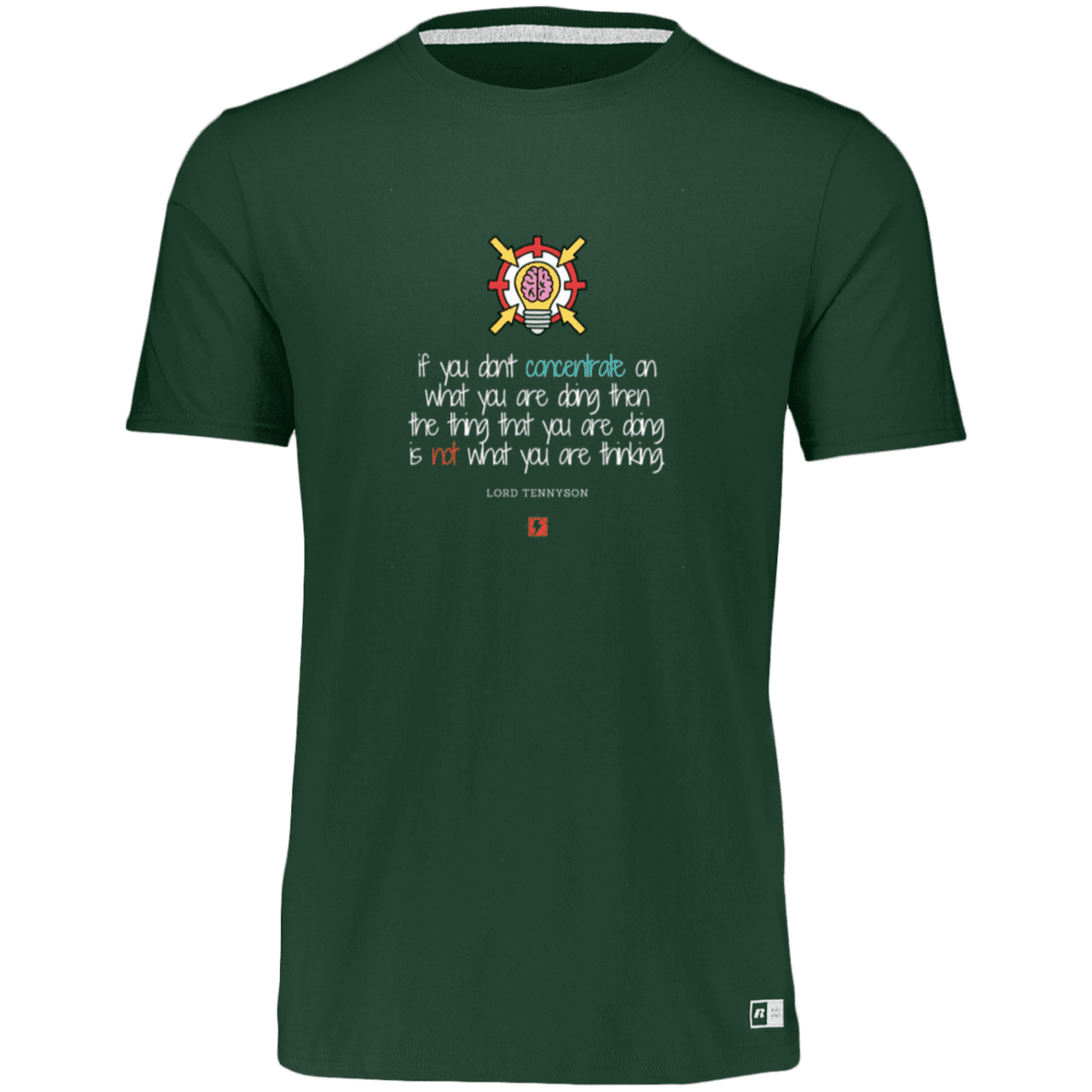 Men's Essential Dri-Power T-Shirt 64STTM with inspiring Tennyson quote: LT105 - Concentrate on your task - Color: Forest