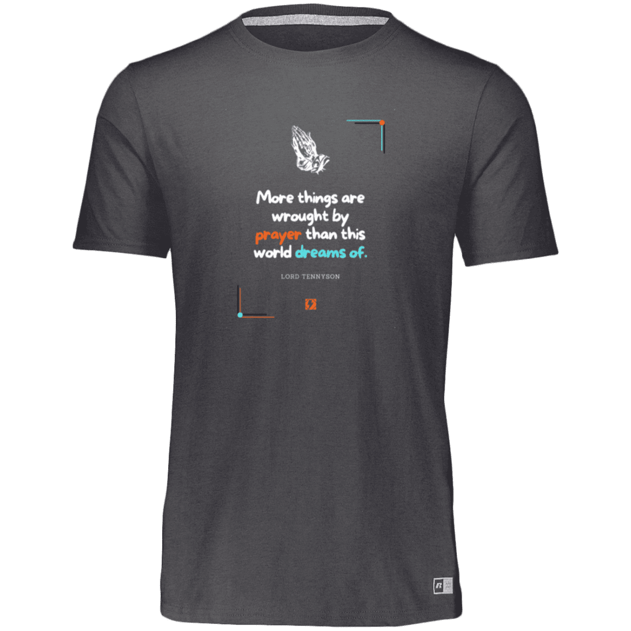 Men's Essential Dri-Power T-Shirt 64STTM with inspiring Tennyson quote: LT111 - Prayer accomplishes things not dreams - Color: Black Heather