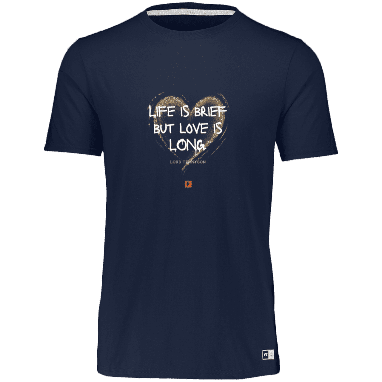 Men's Essential Dri-Power T-Shirt 64STTM with inspiring Tennyson quote: LT108 - Life vs Love - Color: Navy