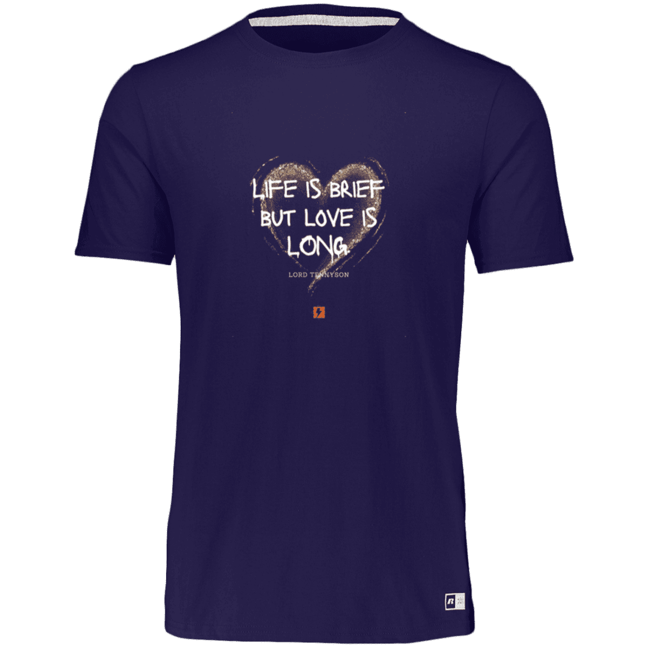 Men's Essential Dri-Power T-Shirt 64STTM with inspiring Tennyson quote: LT108 - Life vs Love - Color: Purple