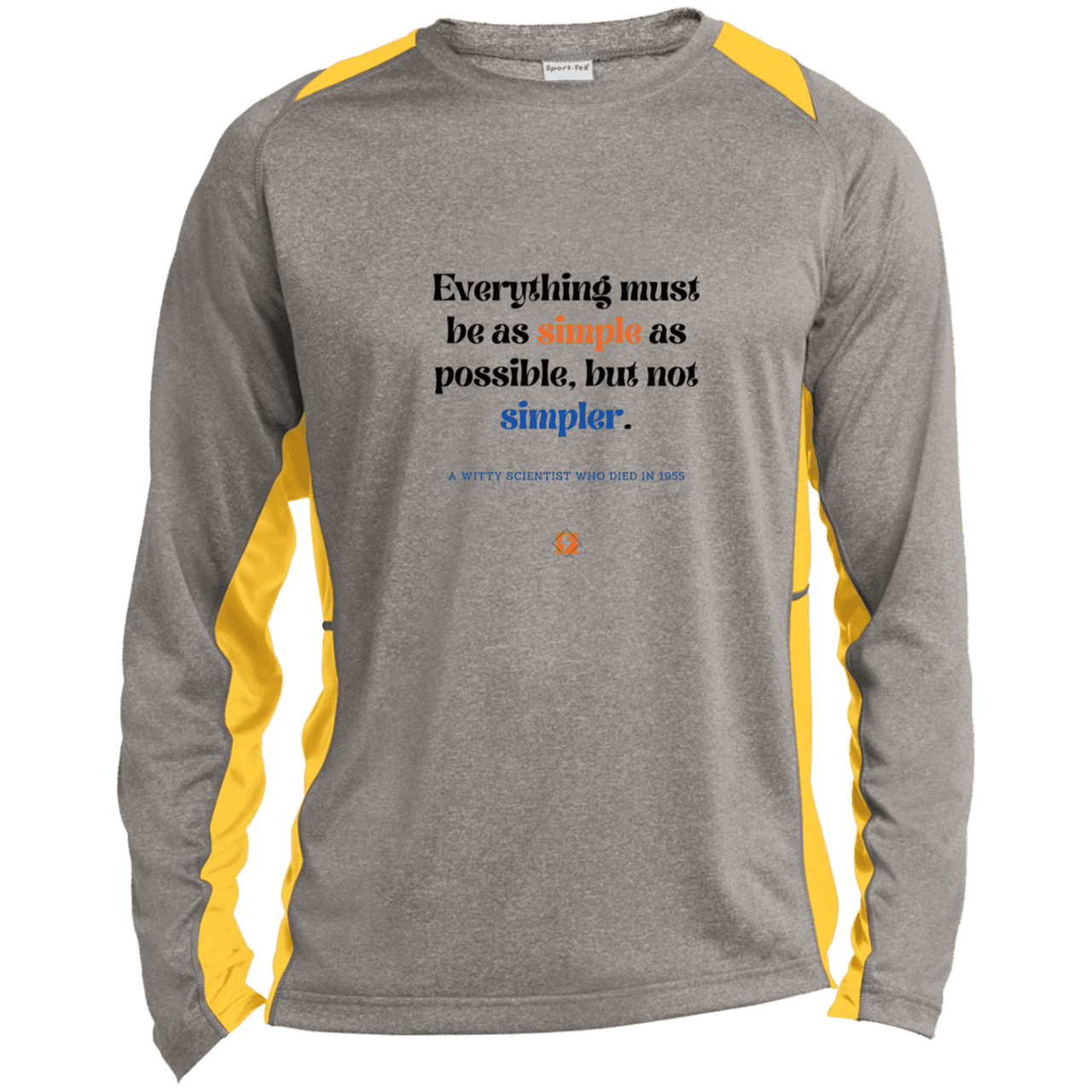 Men's LS Heather Colorblock T-Shirt with inspiring Einstein quote: E122 - Simplicity is best - Color: Vintage Heather/Gold