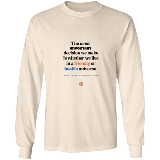 Men's LS Ultra Cotton Light with inspiring Einstein quote: E115 - Understanding the nature of the universe is key - Color: Natural