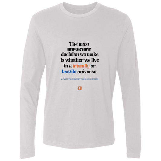 Men's Premium LS Light NL3601 with inspiring Einstein quote: E115 - Understanding the nature of the universe is key - Color: White