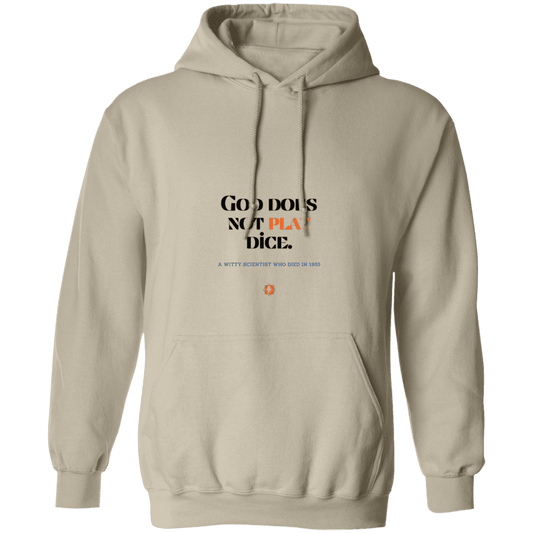 Men's Pullover Hoodie G185 with inspiring Einstein quote: E121 - God does not play dice - Color: Sand