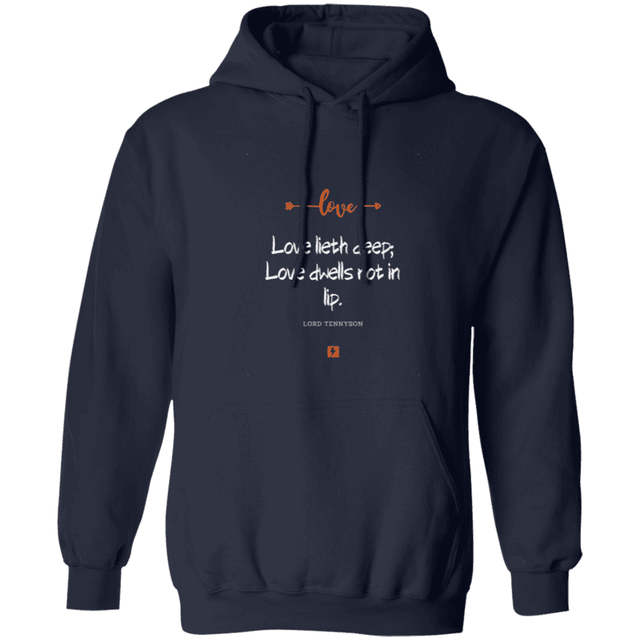 Men's Pullover Hoodie Z66x with inspiring Tennyson quote: LT110 - Love is in the depth of the heart - Color: Navy