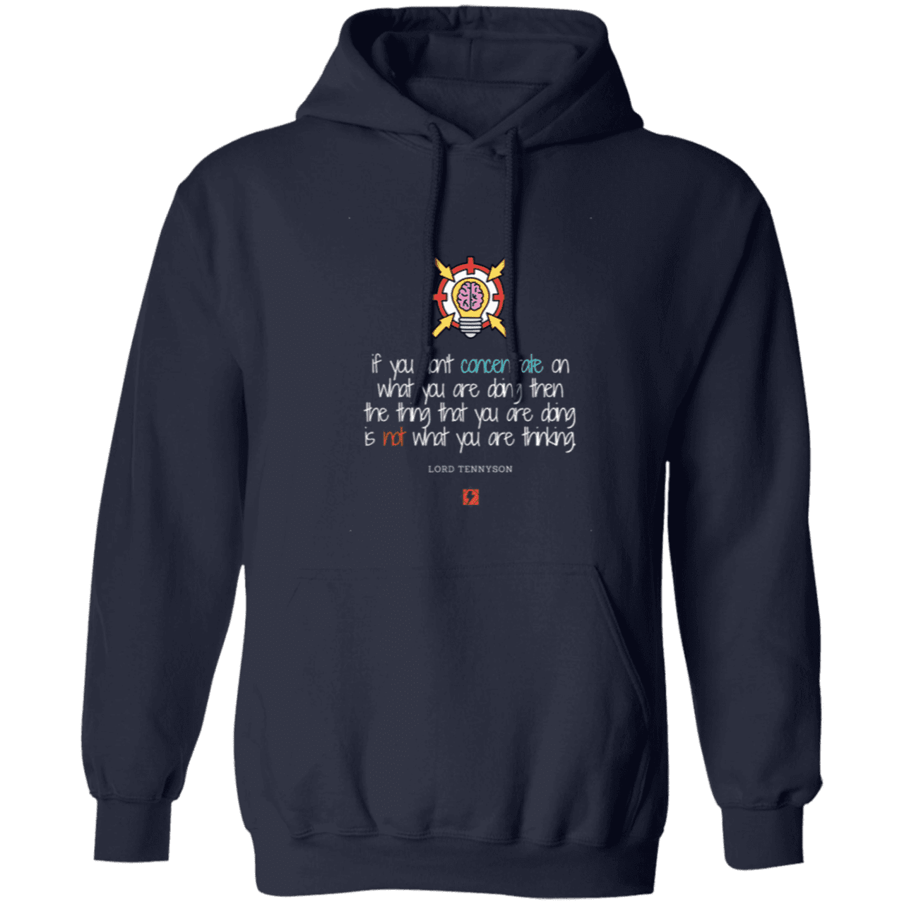 Men's Pullover Hoodie Z66x with inspiring Tennyson quote: LT105 - Concentrate on your task - Color: Navy