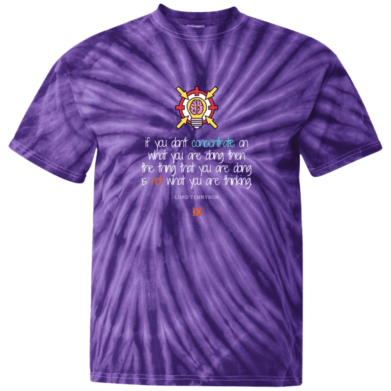 Men's T-Shirt Cotton Tie Dye CD100 with inspiring Tennyson quote: LT105 - Concentrate on your task - Color: SpiderPurple