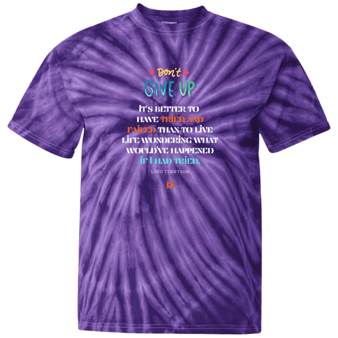 Men's T-Shirt Cotton Tie Dye CD100 with inspiring Tennyson quote: LT106 - Failure better than non-attempt - Color: SpiderPurple