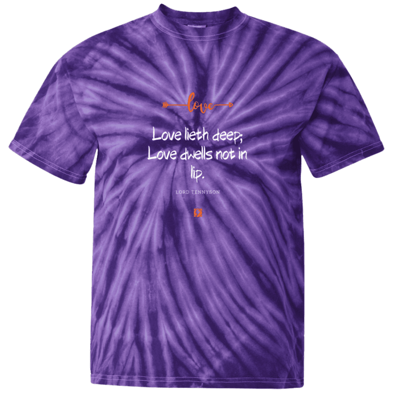 Men's T-Shirt Cotton Tie Dye CD100 with inspiring Tennyson quote: LT110 - Love is in the depth of the heart - Color: SpiderPurple