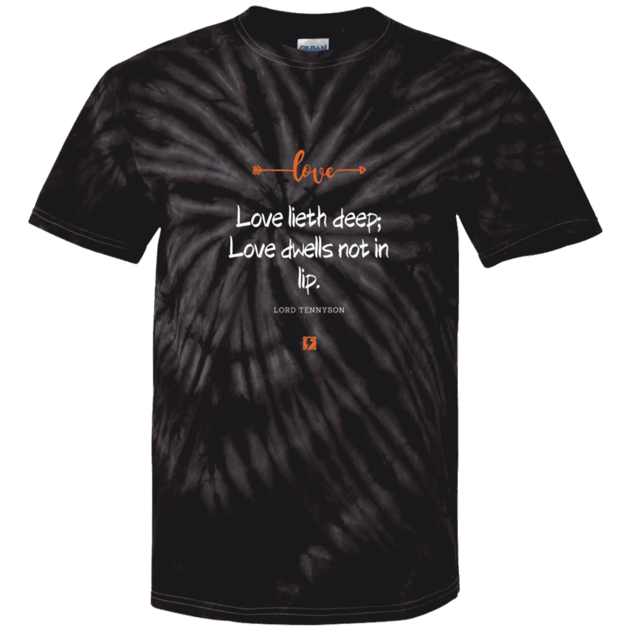 Men's T-Shirt Cotton Tie Dye CD100 with inspiring Tennyson quote: LT110 - Love is in the depth of the heart - Color: SpiderBlack