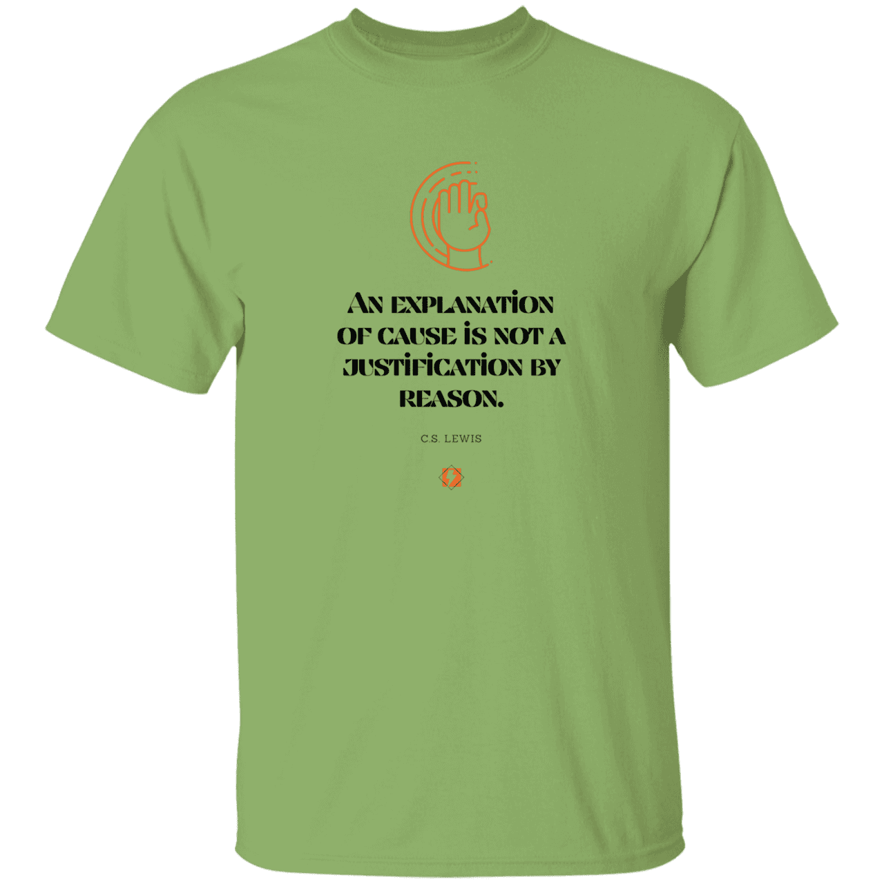 Men's T-Shirt Heavyweight G500 with inspiring CS Lewis quote: CS102 - Explanations Vs Justifications - Color: Kiwi