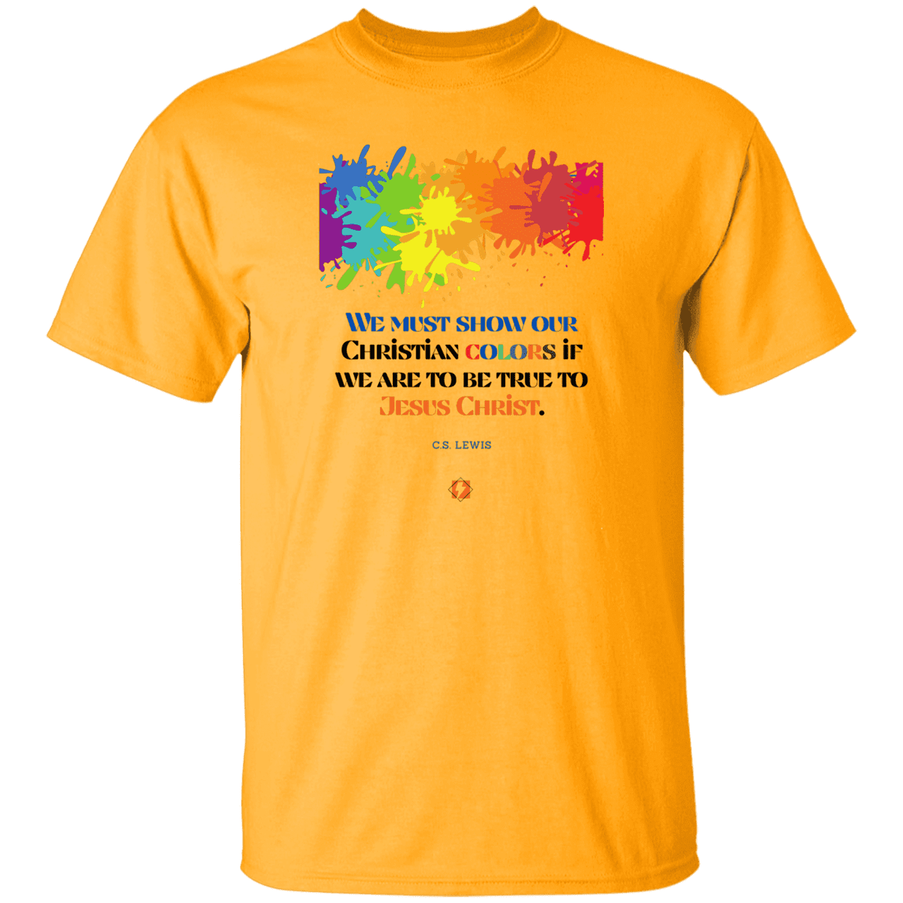 Men's T-Shirt Heavyweight G500 with inspiring CS Lewis quote: CS117 - Show your true Christian colors - Color: Gold