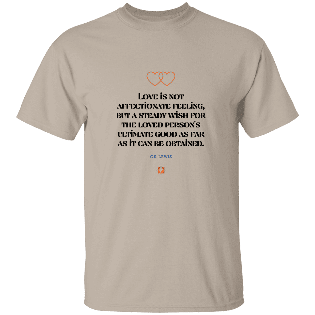 Men's T-Shirt Heavyweight G500 with inspiring CS Lewis quote: CS108 - Love is about the ultimate good - Color: Sand