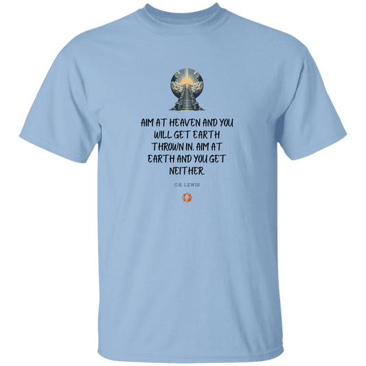 Men's T-Shirt Heavyweight G500 with inspiring CS Lewis quote: CS101 - Aim for heaven - Color: Light Blue