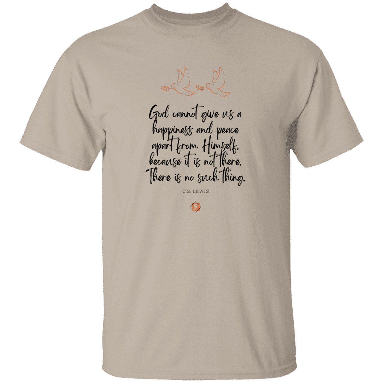 Men's T-Shirt Heavyweight G500 with inspiring CS Lewis quote: CS106 - No peace apart from God - Color: Sand