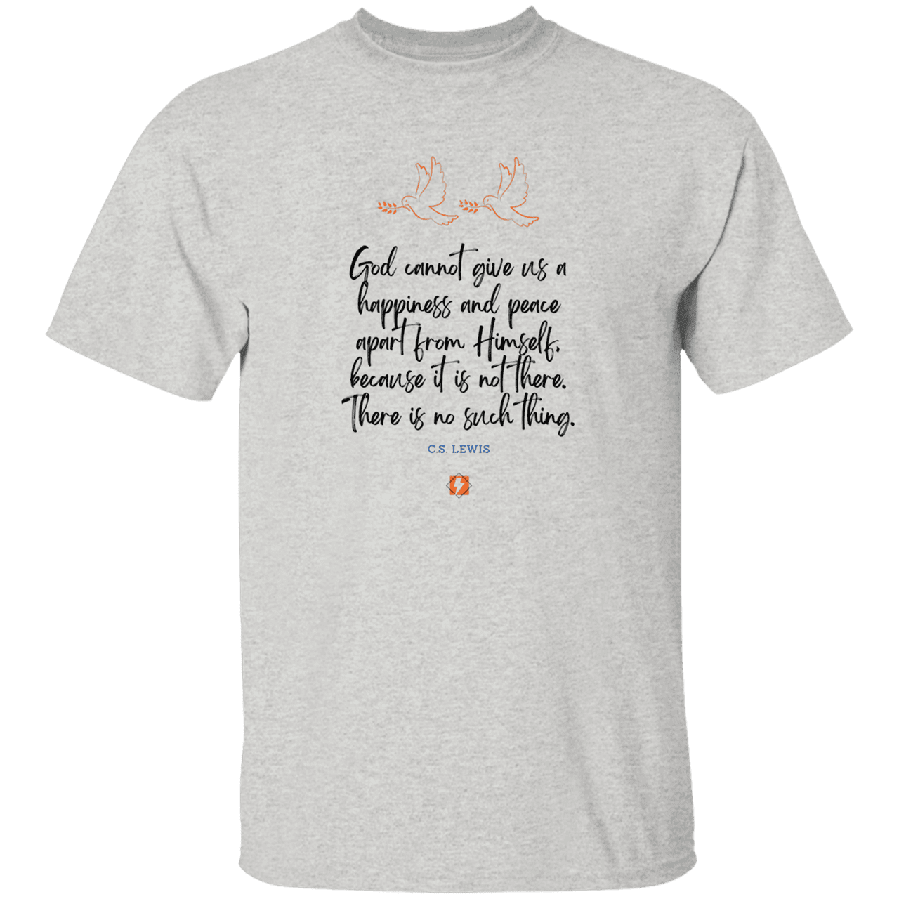 Men's T-Shirt Heavyweight G500 with inspiring CS Lewis quote: CS106 - No peace apart from God - Color: Ash