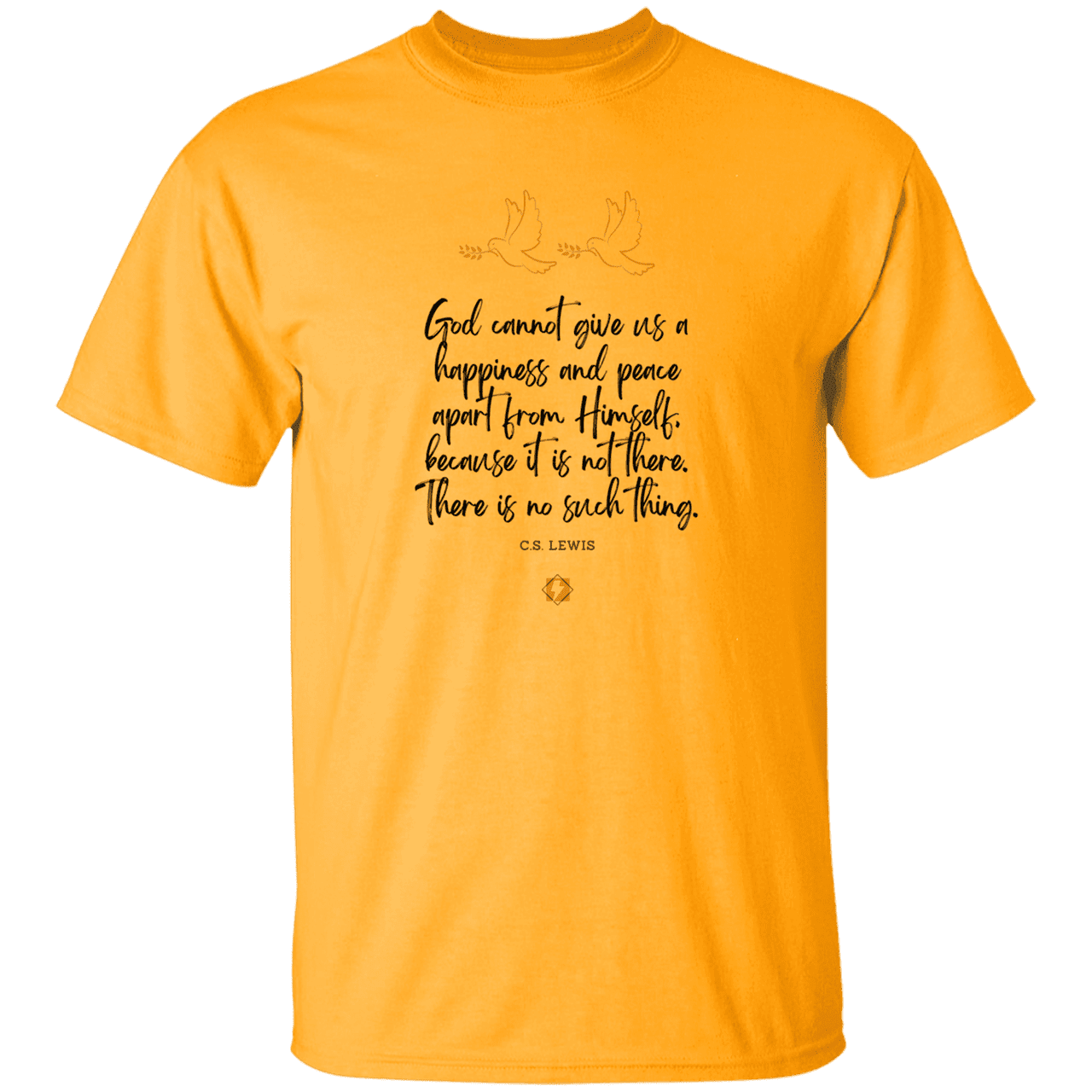 Men's T-Shirt Heavyweight G500 with inspiring CS Lewis quote: CS106 - No peace apart from God - Color: Gold