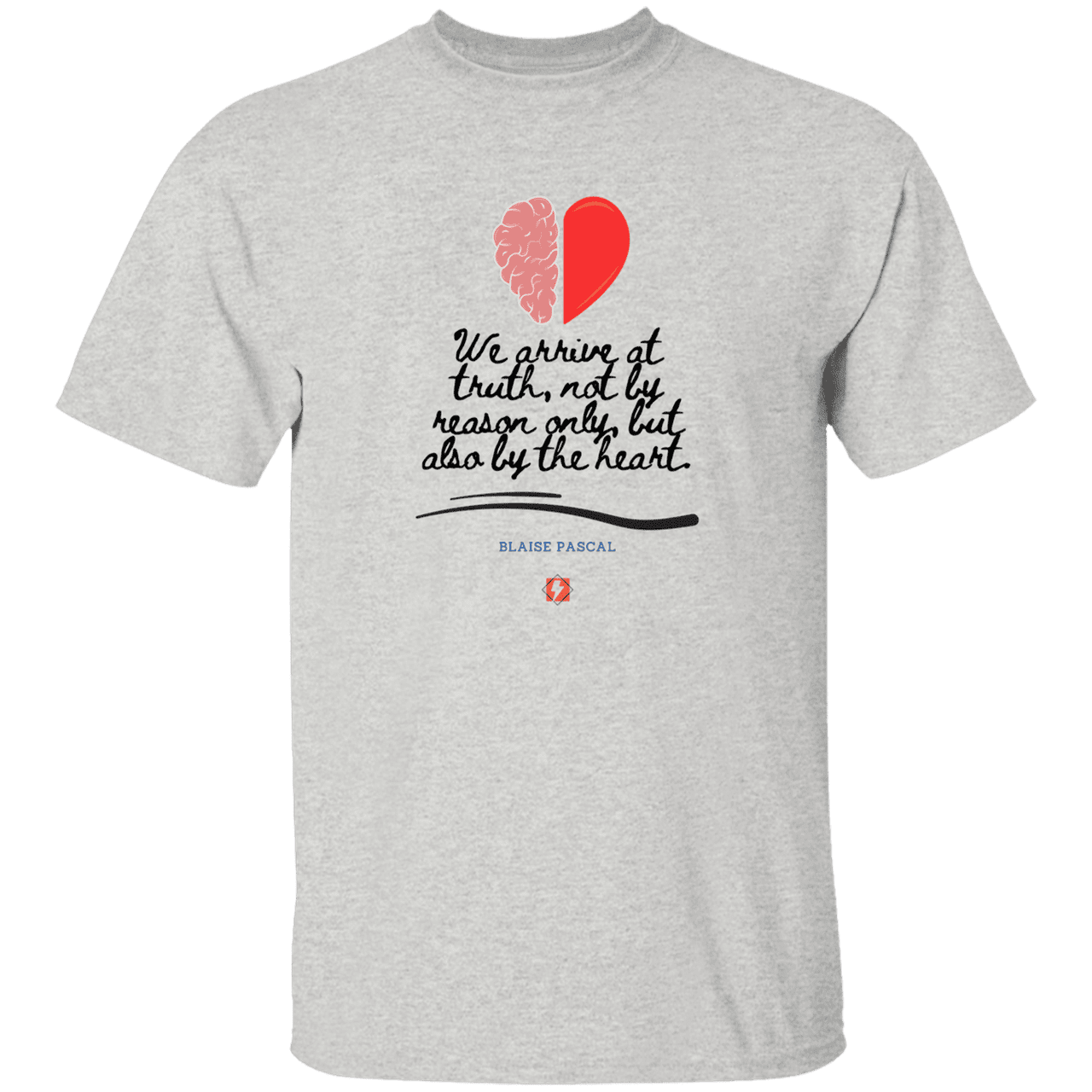 Men’s T-Shirt Heavyweight G500 with inspiring Pascal quote: BP116 - Truth requires both the head and the heart - Color: Ash