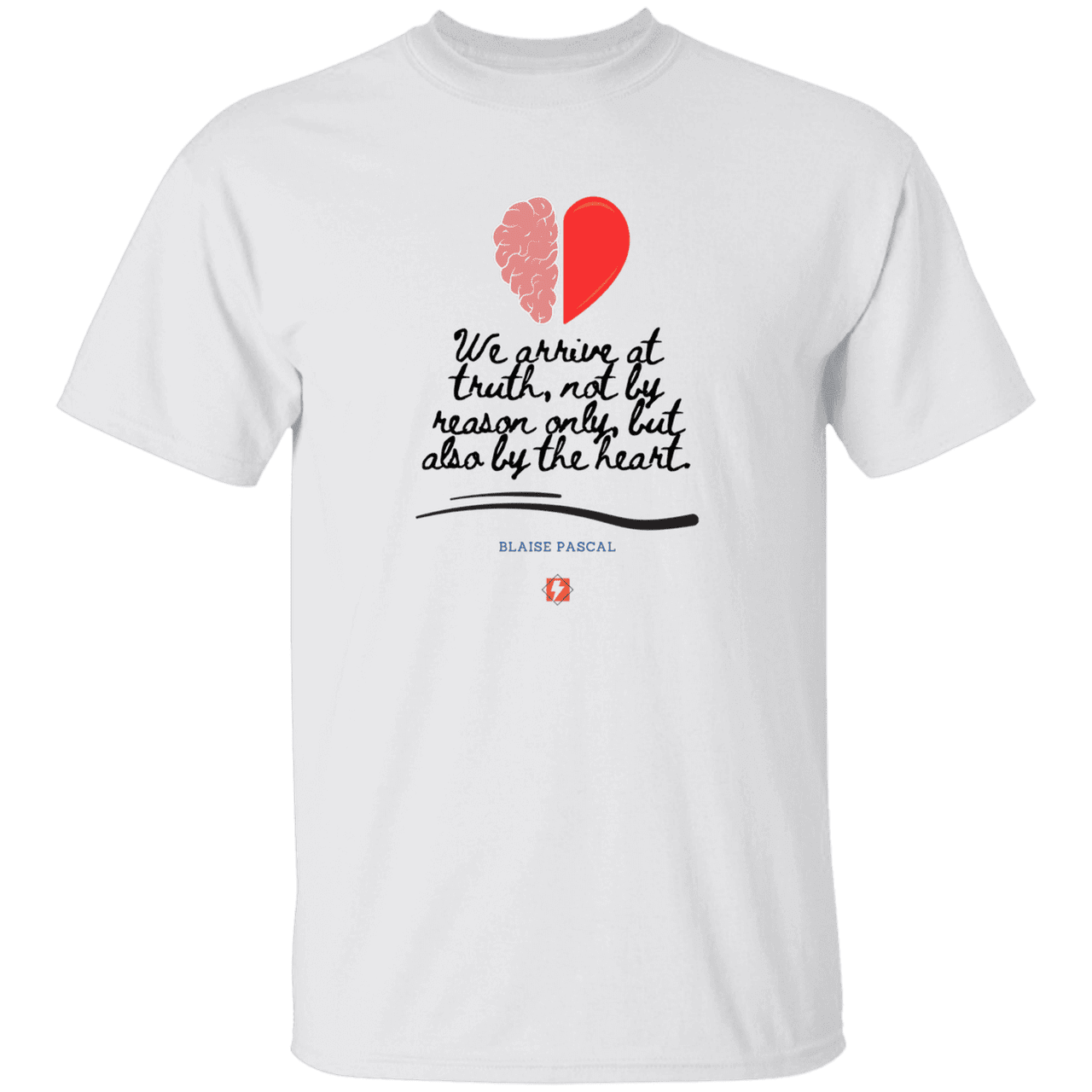 Men’s T-Shirt Heavyweight G500 with inspiring Pascal quote: BP116 - Truth requires both the head and the heart - Color: White