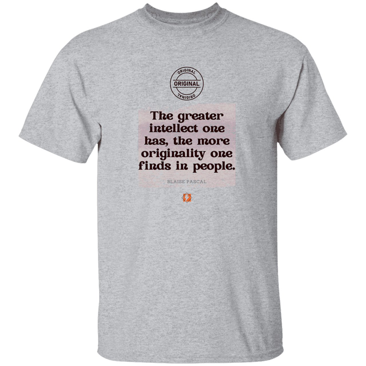 Men’s T-Shirt Heavyweight G500 with inspiring Pascal quote: BP111 - Intelligence is in perceiving originality - Color: Sport Grey