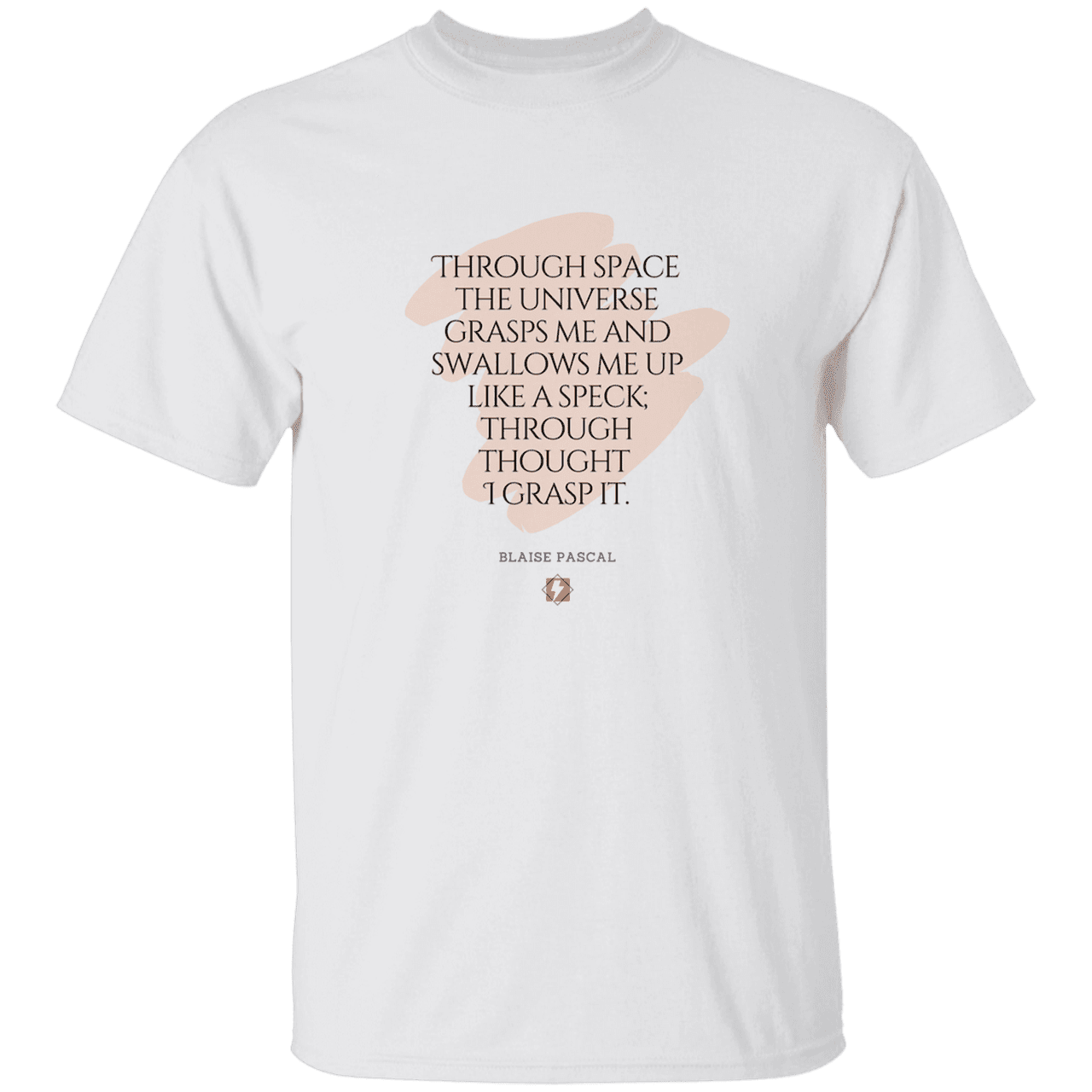 Men’s T-Shirt Heavyweight G500 with inspiring Pascal quote: BP113 - Thought transcends space, matter and time - Color: White