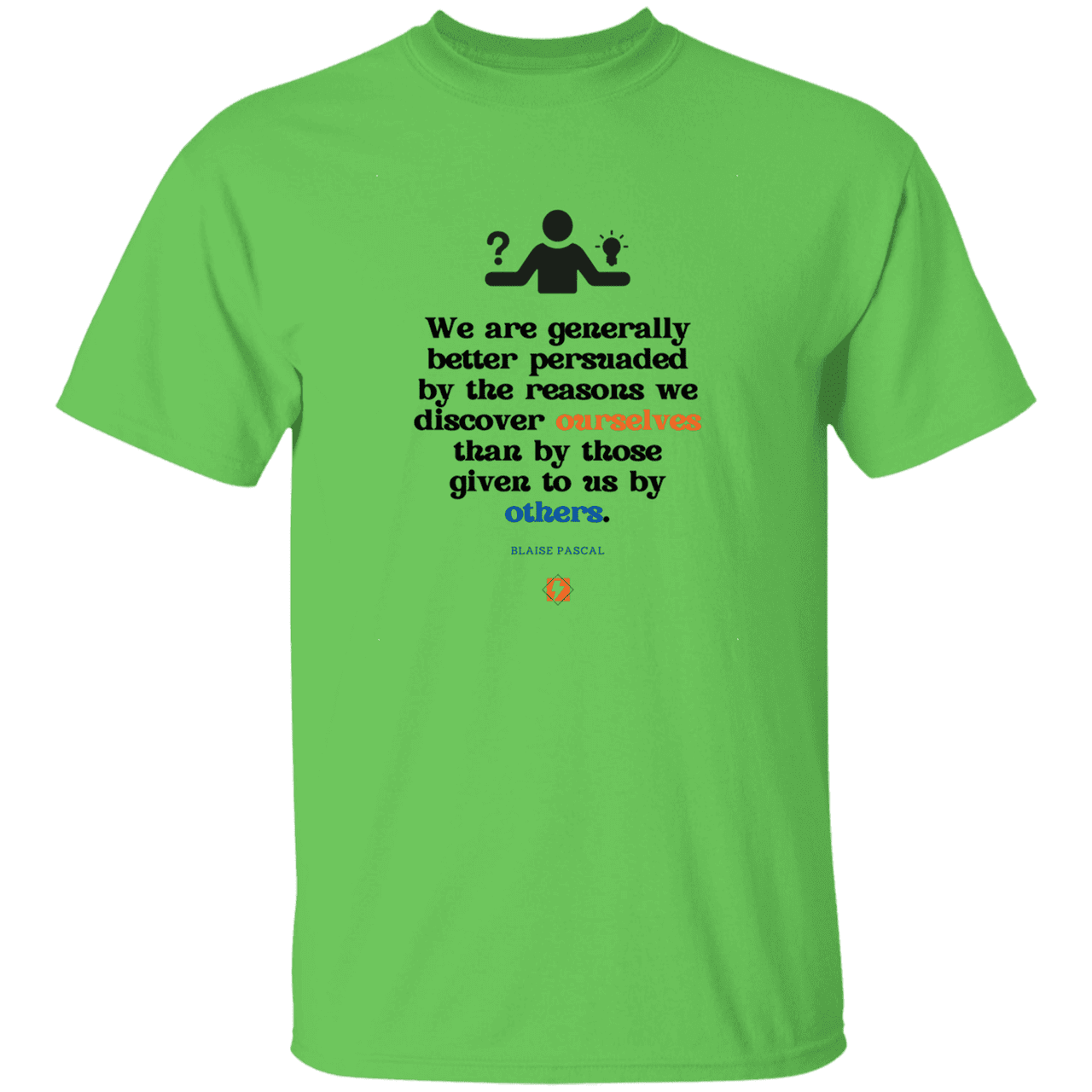 Men’s T-Shirt Heavyweight G500 with inspiring Pascal quote: BP115 - The path of persuation involves self-discovery - Color: Lime